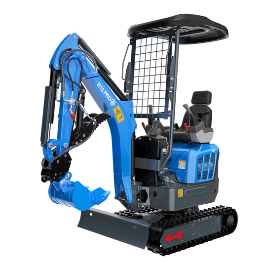 R13 PRO,"Rippa R13 PRO Minibagger, freigestellt, rechte Seitenansicht mit angehobenem Ausleger"
